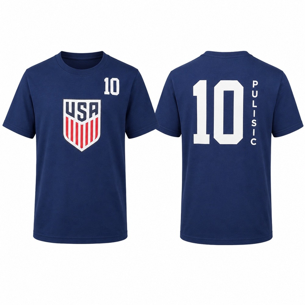 US Soccer Christian Pulisic 10 Youth T-Shirt Navy Blue Kids Large